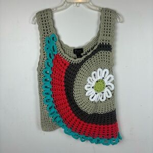 PURE handknit tank top-Daisy circle design-Boho-Woman’s M/L